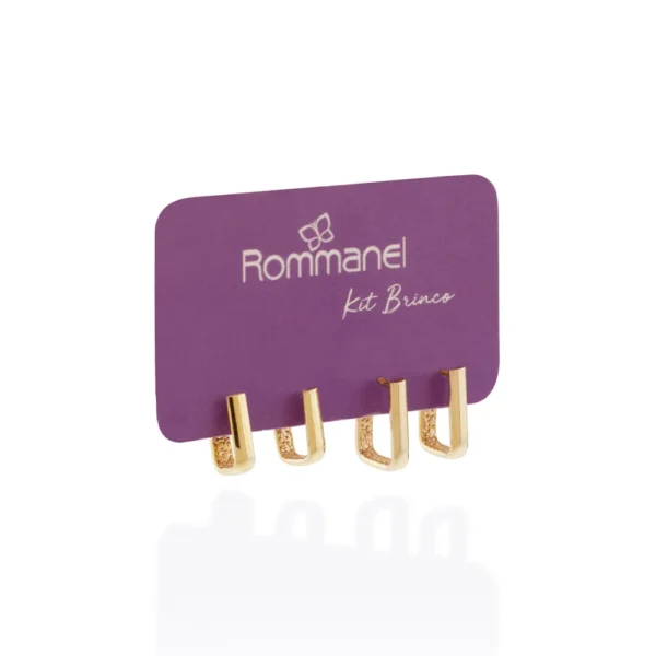 KIT BRINCO RETANGULAR BANHADO A OURO 18K - TAM.ÚNICO - Imagem 5