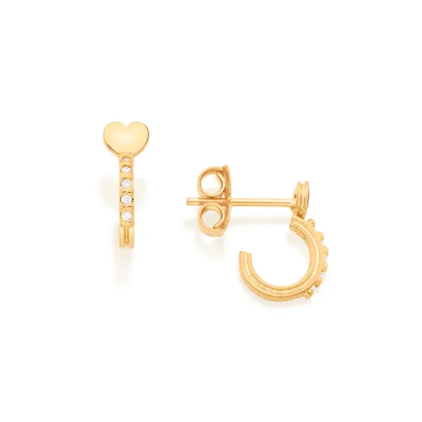 BRINCO MEIA ARGOLA CORAÇÃO BANHADO A OURO 18K COM ZIRCÔNIAS - TAM.ÚNICO - Image 2