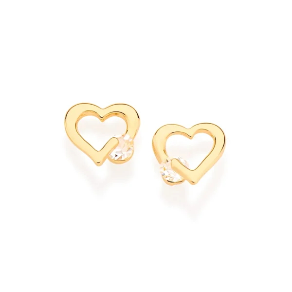 BRINCO BANHADO A OURO 18K CORAÇÕES COM CRISTAIS - TAM.ÚNICO