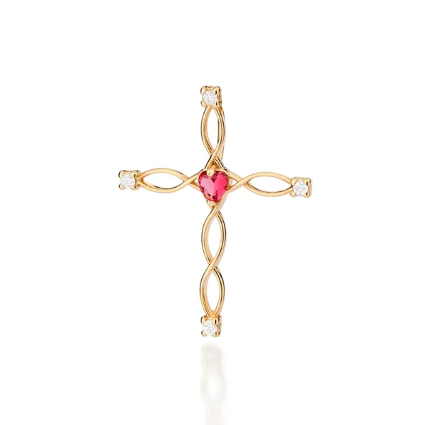 PINGENTE CRUZ BANHADO A OURO 18K COM ZIRCÔNIAS E CRISTAL - TAM.ÚNICO