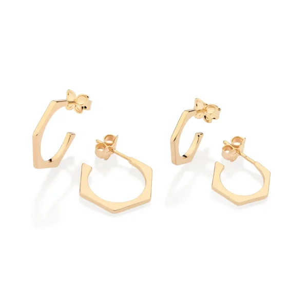 KIT BRINCO MEIA ARGOLA ANGULAR BANHADO A OURO 18K - TAM.ÚNICO - Image 2