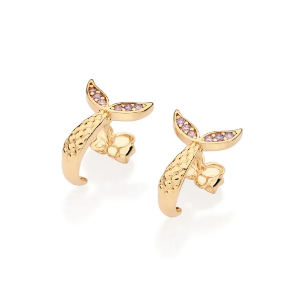 BRINCO CAUDA PRINCESA ARIEL BANHADO A OURO 18K COM ZIRCÔNIAS - TAM.ÚNICO