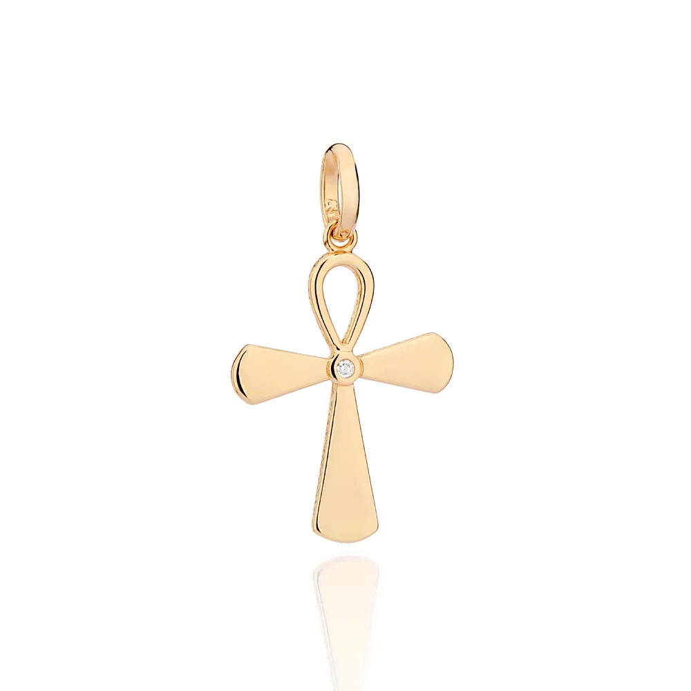 PINGENTE CRUZ BANHADO A OURO 18K COM ZIRCÔNIA - TAM.ÚNICO