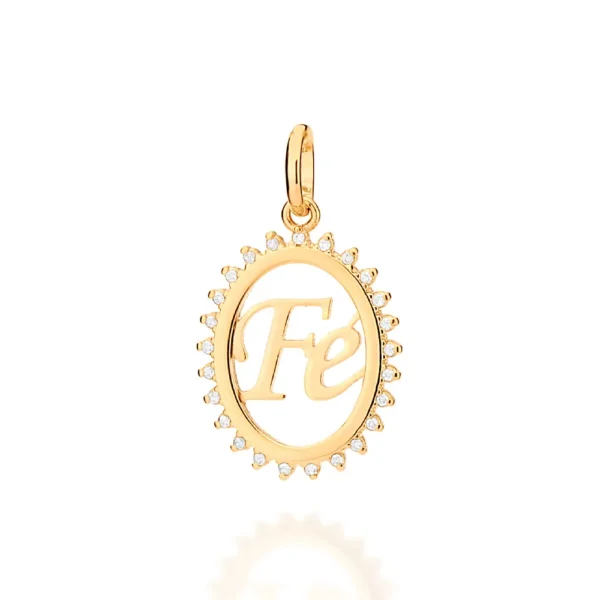 PINGENTE FÉ BANHADO A OURO 18K COM ZIRCÔNIAS - TAM.ÚNICO