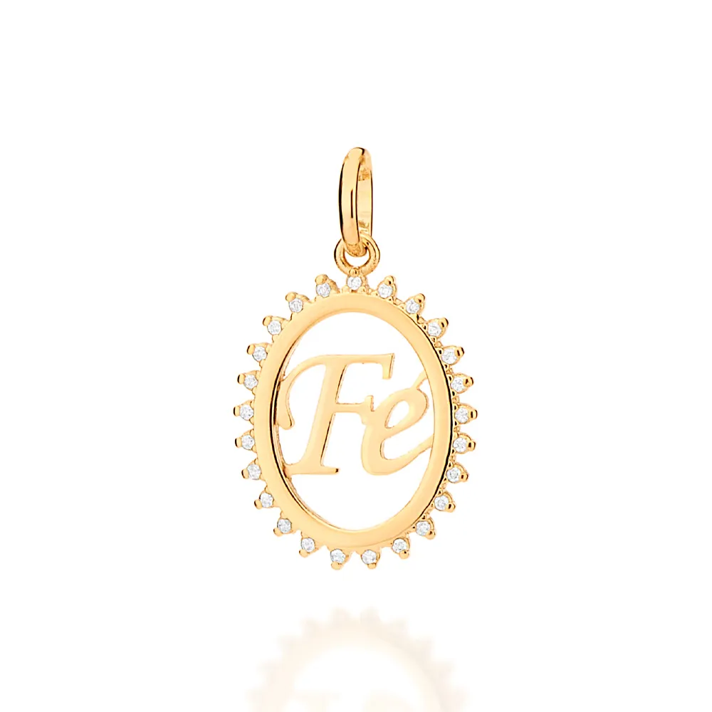 PINGENTE FÉ BANHADO A OURO 18K COM ZIRCÔNIAS - TAM.ÚNICO