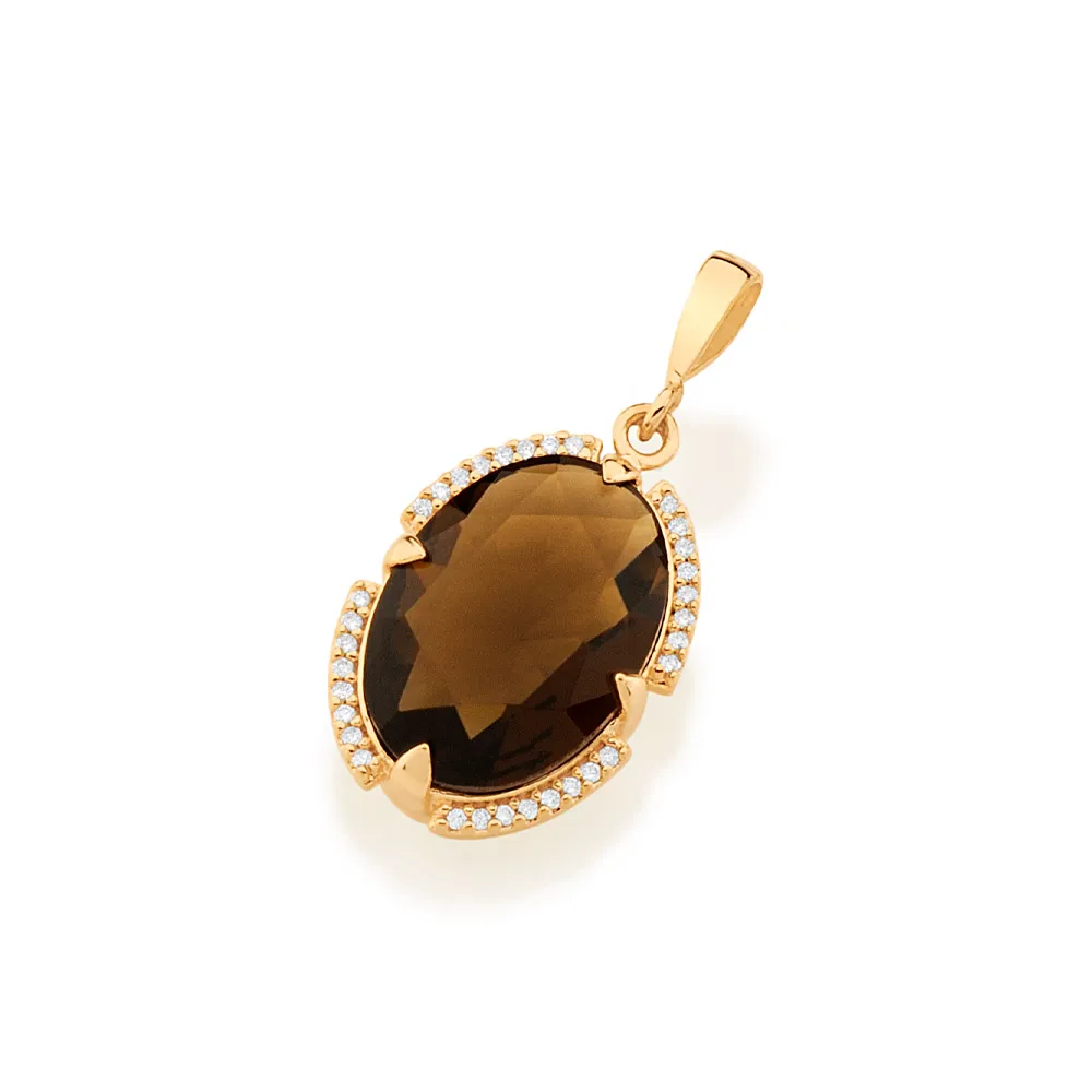 PINGENTE OVAL BANHADO A OURO 18K COM ZIRCÔNIAS E CRISTAL - TAM.ÚNICO