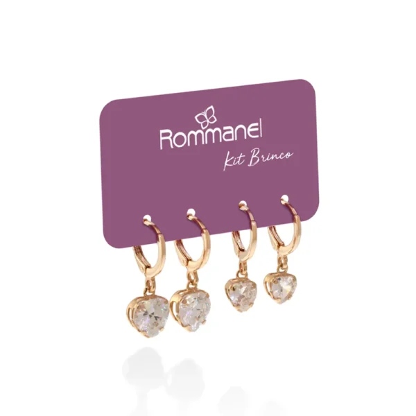 KIT BRINCO ARGOLA CORAÇÃO BANHADO A OURO 18K COM ZIRCÔNIAS - TAM.ÚNICO - Imagem 4