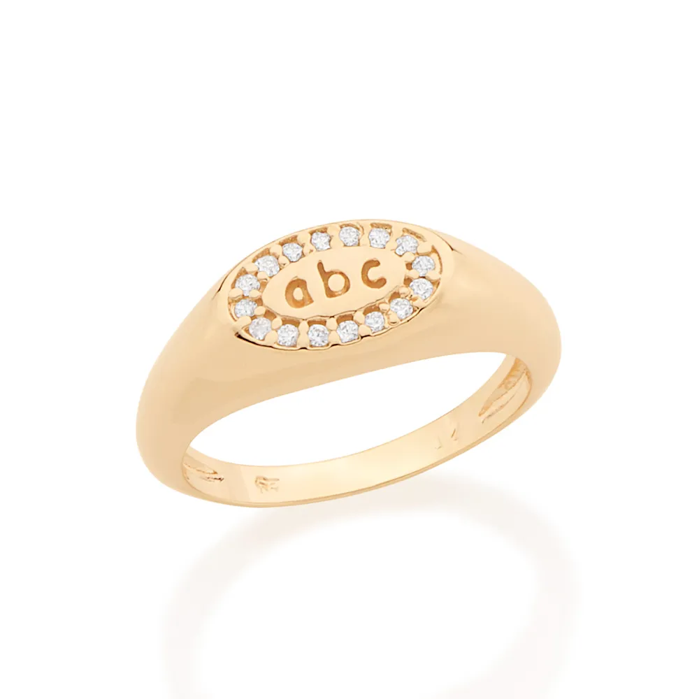 ANEL INFANTIL BANHADO A OURO 18K ABC COM ZIRCÔNIAS-BRANCO 10