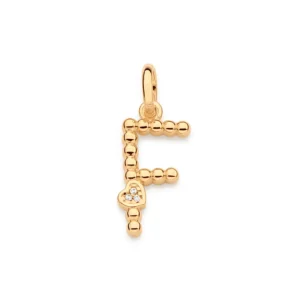 PINGENTE LETRA COM CORAÇÃO BANHADO A OURO 18K-LETRA F