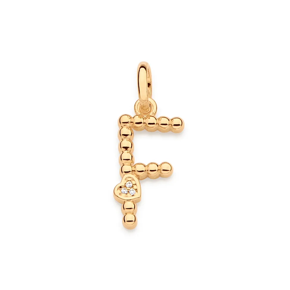 PINGENTE LETRA COM CORAÇÃO BANHADO A OURO 18K-LETRA F