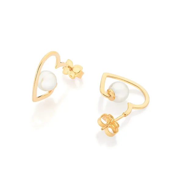 BRINCO MEIA ARGOLA CORAÇÃO BANHADO A OURO 18K COM PÉROLA - TAM.ÚNICO - Image 2