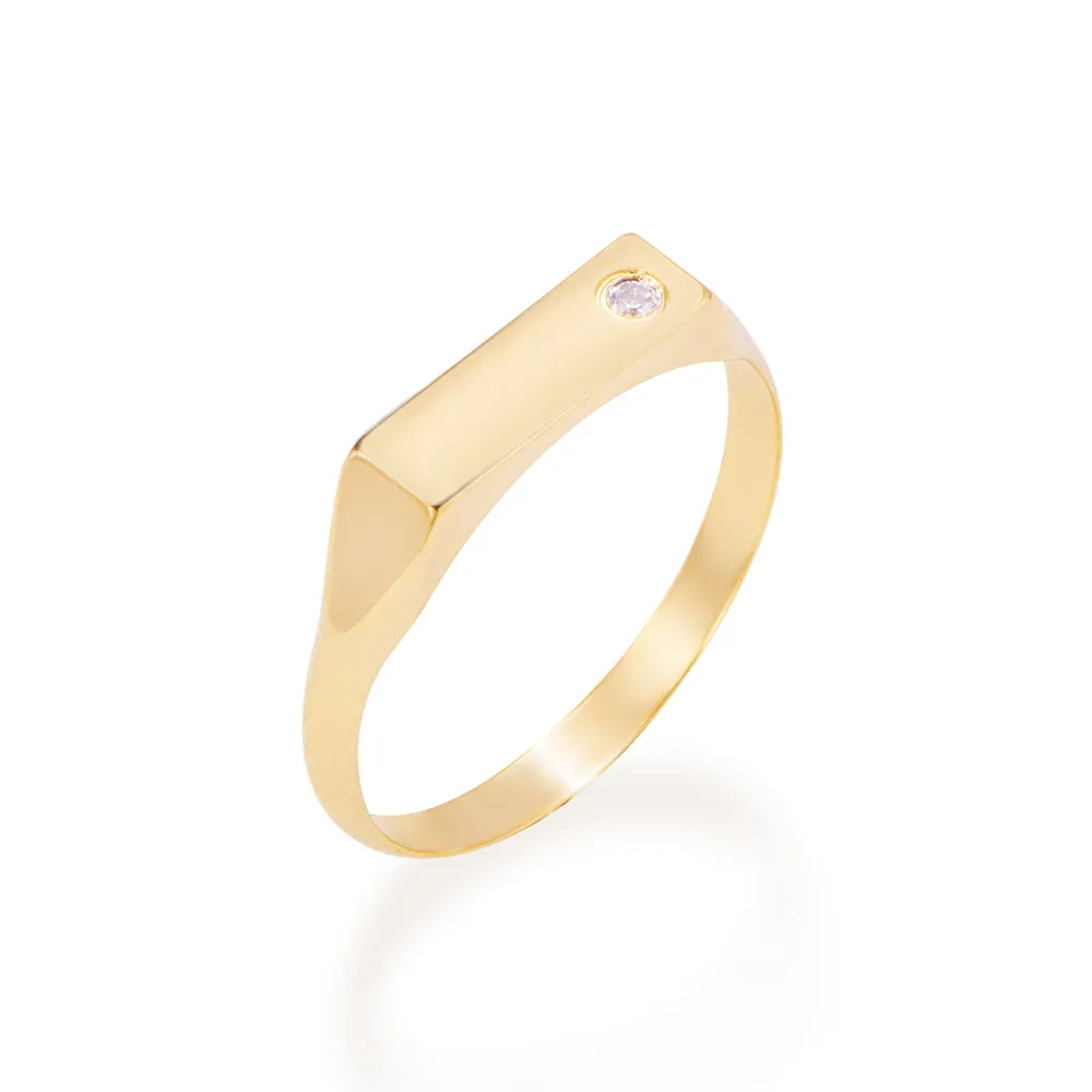 ANEL RETANGULAR BANHADO A OURO 18K COM ZIRCÔNIA
