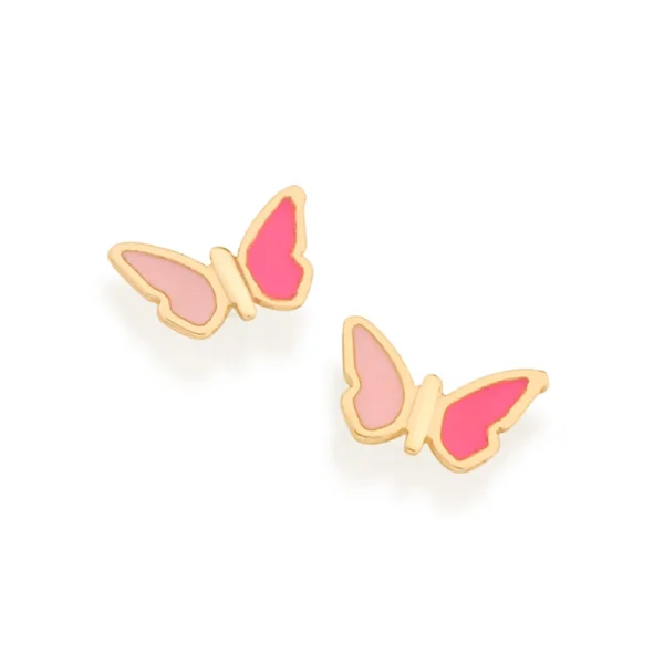 BRINCO BORBOLETA BANHADO A OURO 18K COM APLICAÇÃO DE RESINA - TAM.ÚNICO