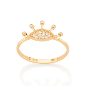 ANEL OLHO GREGO BANHADO A OURO 18K COM ZIRCÔNIAS 18