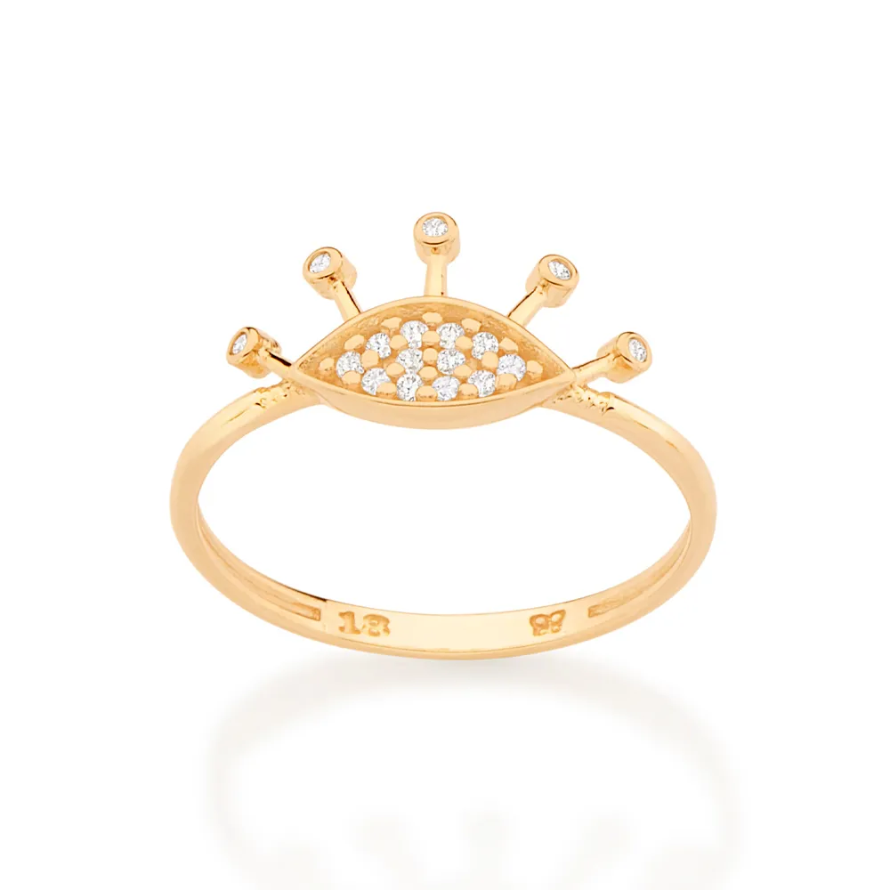 ANEL OLHO GREGO BANHADO A OURO 18K COM ZIRCÔNIAS 18