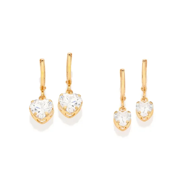 KIT BRINCO ARGOLA CORAÇÃO BANHADO A OURO 18K COM ZIRCÔNIAS - TAM.ÚNICO - Imagem 2