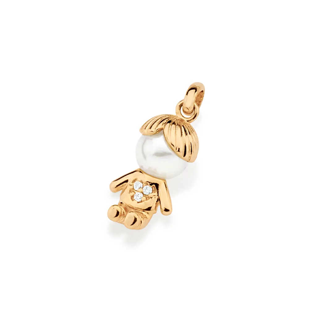 PINGENTE MENINO BANHADO A OURO 18K COM ZIRCÔNIAS E PÉROLA - TAM.ÚNICO