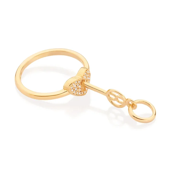 ANEL SKINNY CORAÇÃO FECHADURA BANHADO A OURO 18K COM ZIRCÔNIAS 18 - Image 3