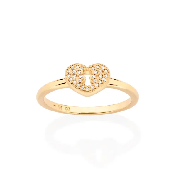 ANEL SKINNY CORAÇÃO FECHADURA BANHADO A OURO 18K COM ZIRCÔNIAS 18 - Image 2
