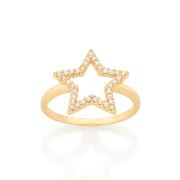 ANEL ESTRELA BANHADO A OURO 18K COM ZIRCÔNIAS