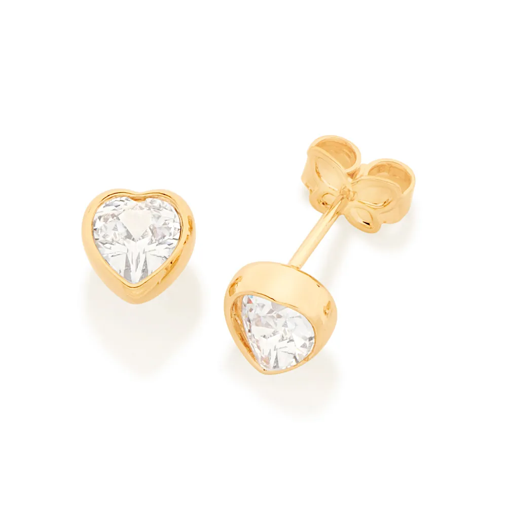 BRINCO SOLITÁRIO BANHADO A OURO 18K COM ZIRCÔNIAS EM CORAÇÃO - TAM.ÚNICO