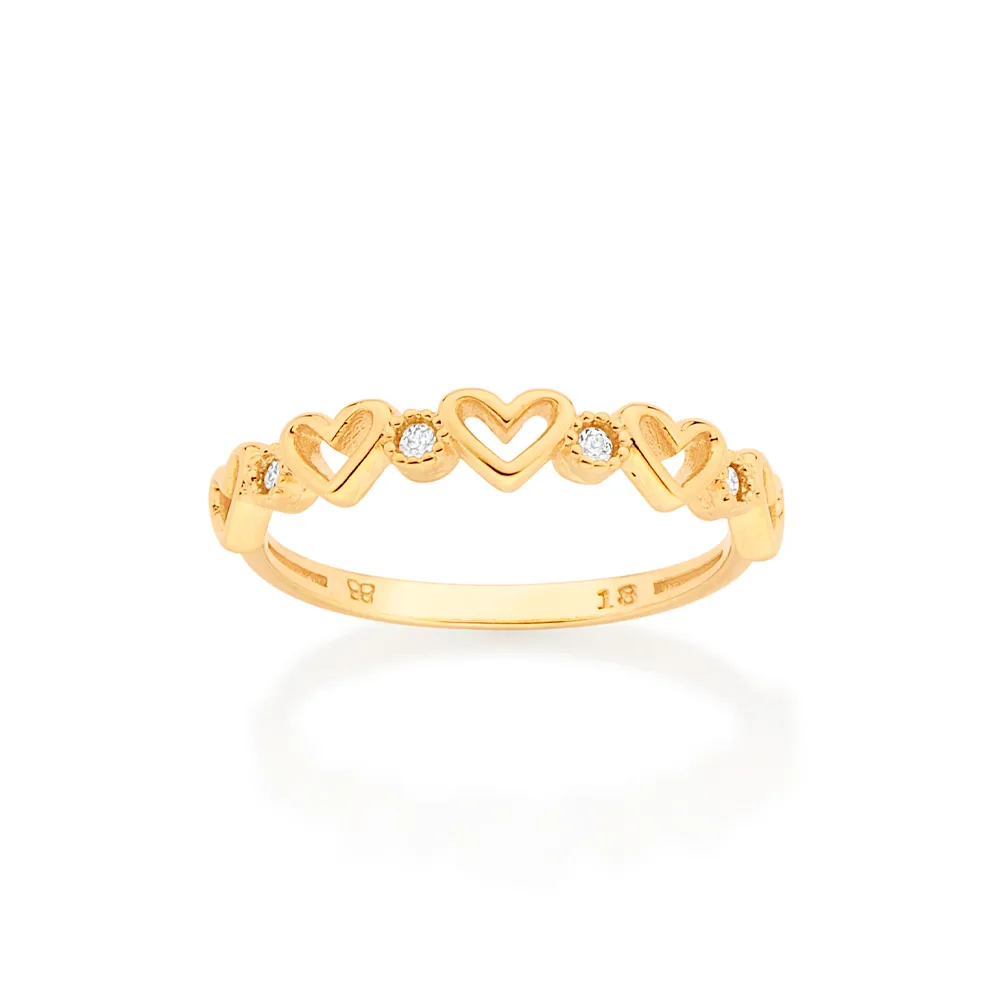 ANEL SKINNY CORAÇÕES BANHADO A OURO 18K COM ZIRCÔNIAS 22