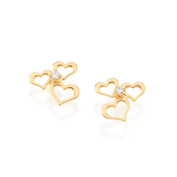 BRINCO BANHADO A OURO 18K COM CORAÇÕES E ZIRCÔNIAS - TAM.ÚNICO
