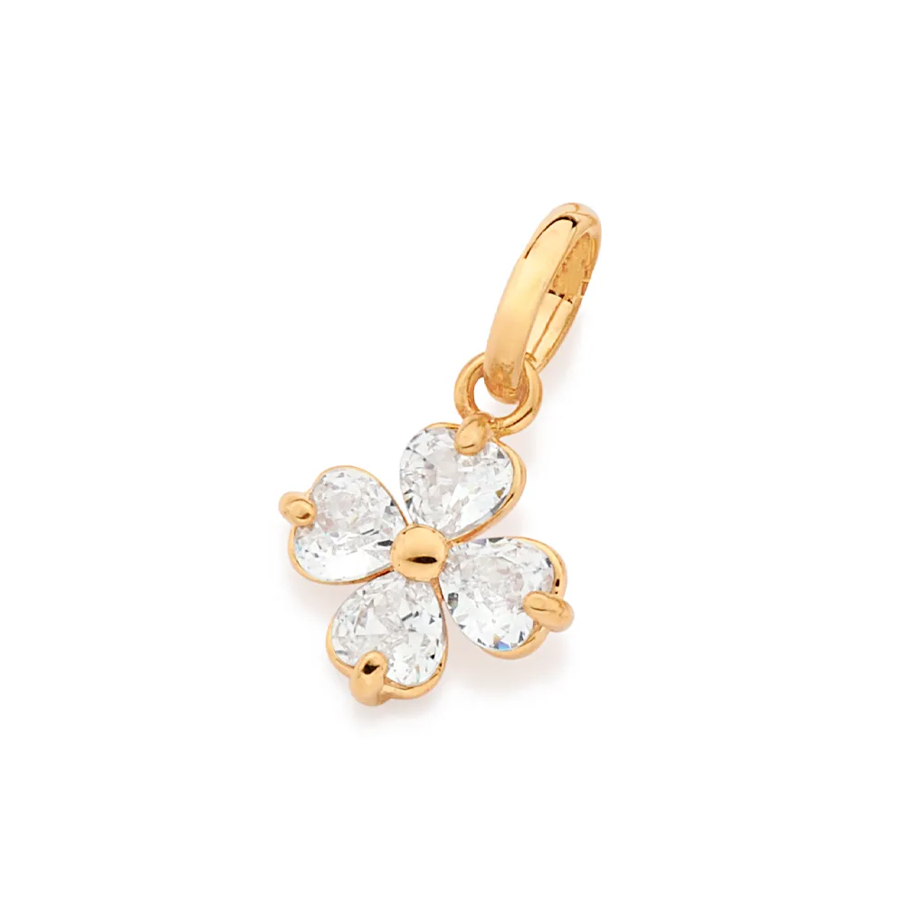 PINGENTE FLOR BANHADO A OURO 18K COM ZIRCÔNIAS - TAM.ÚNICO