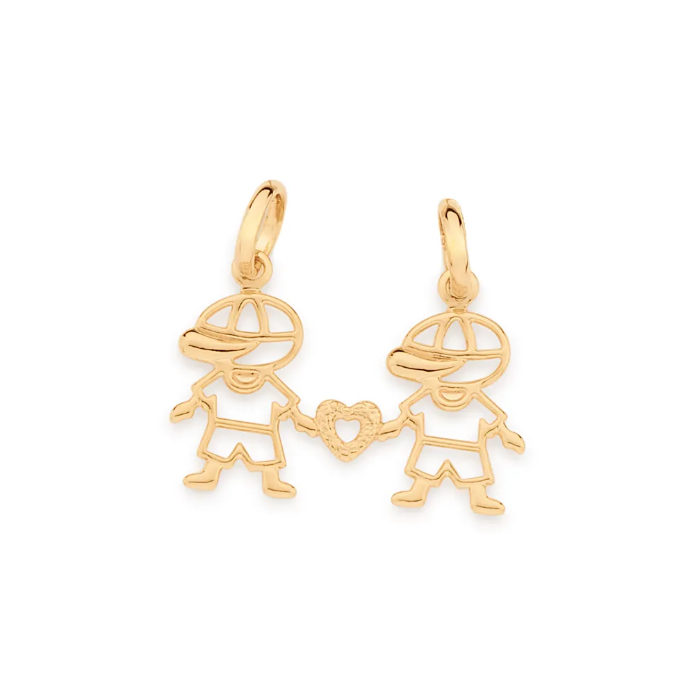 PINGENTE DOIS MENINOS BANHADO A OURO 18K - TAM.ÚNICO