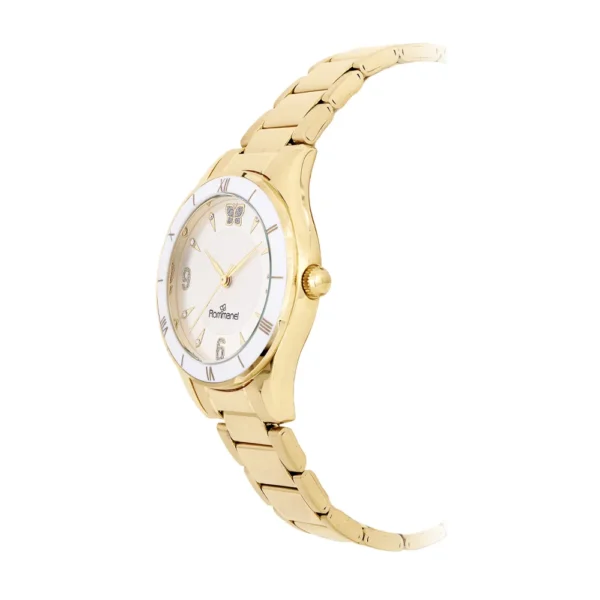 Relógio Rommanel dourado com branco analógico social com borboleta e cristais - Image 2