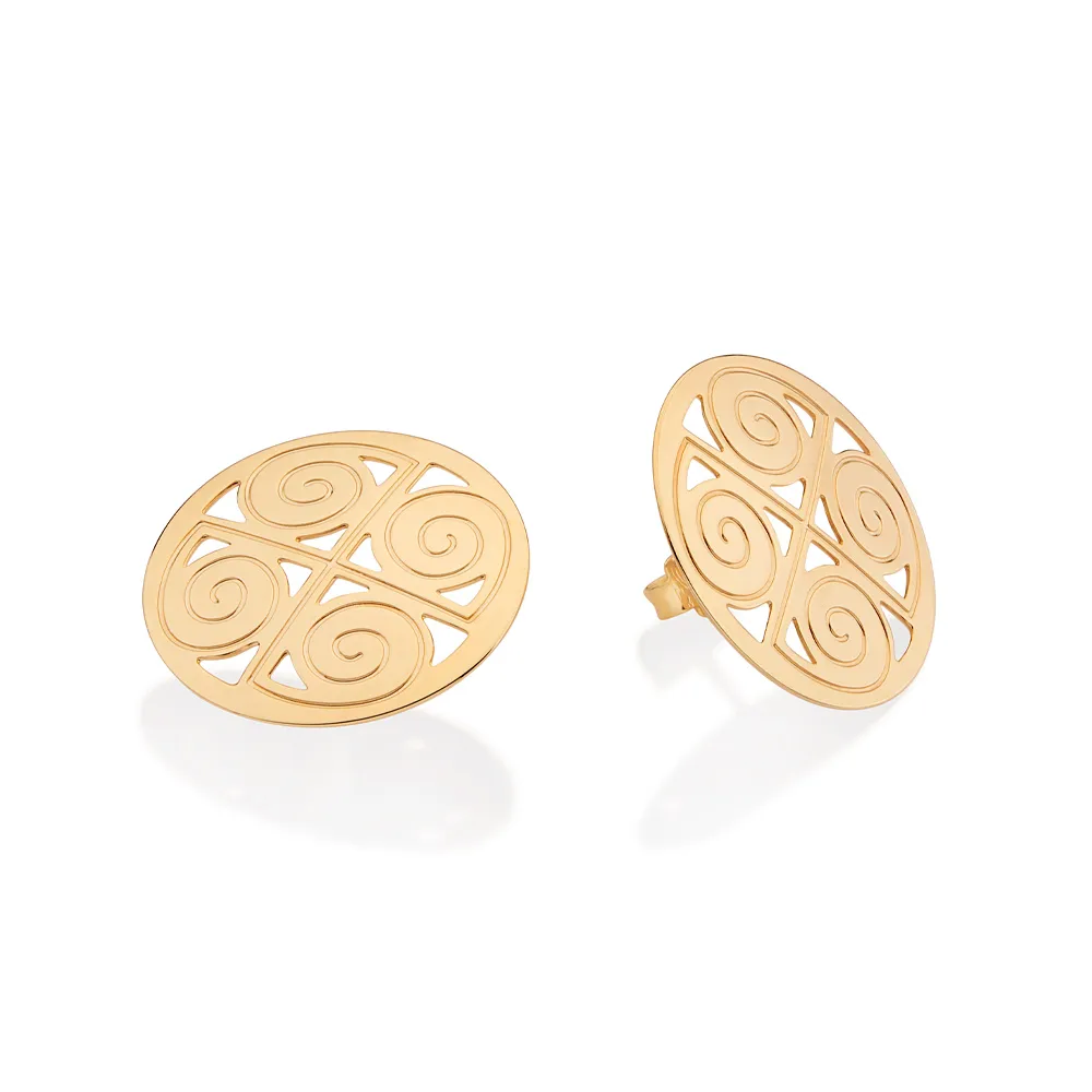 MAXI BRINCO REDONDO ESTILIZADO BANHADO A OURO 18K - TAM.ÚNICO