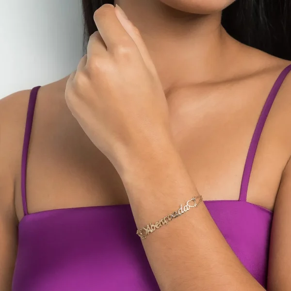 PULSEIRA ABENÇOADA COM CORAÇÕES BANHADA A OURO 18K - TAM.20 - Imagem 2