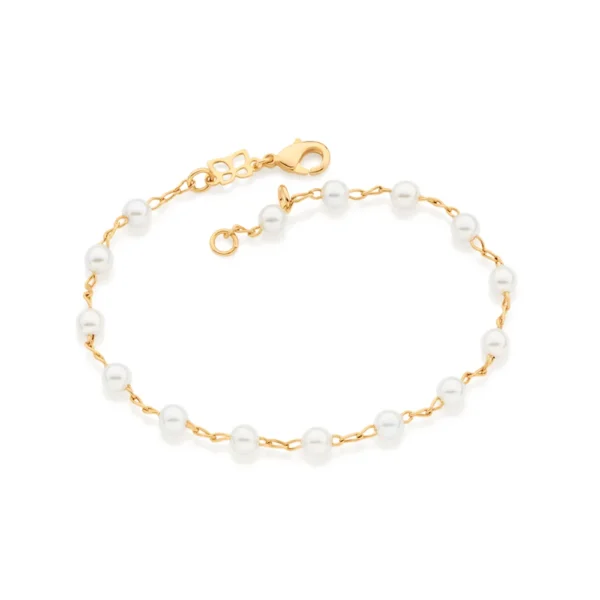 PULSEIRA BANHADA A OURO 18K COM PERÓLAS SINTÉTICAS - TAM.19
