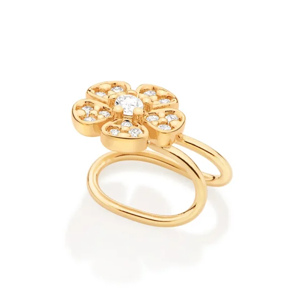 BRINCO PIECING DE PRESSÃO FLOR BANHADO A OURO 18K COM ZIRCÔNIAS - TAM.ÚNICO