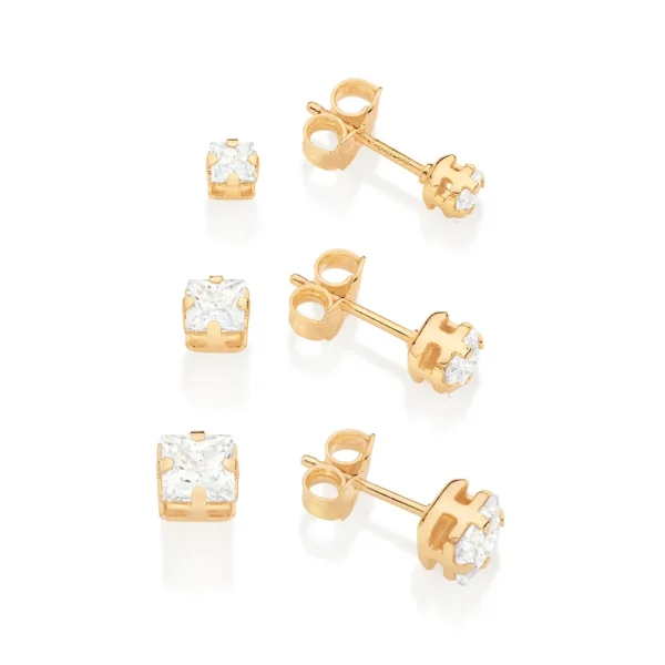 KIT BRINCOS SOLITÁRIOS BANHADOS A OURO 18K - TAM.ÚNICO - Imagem 2