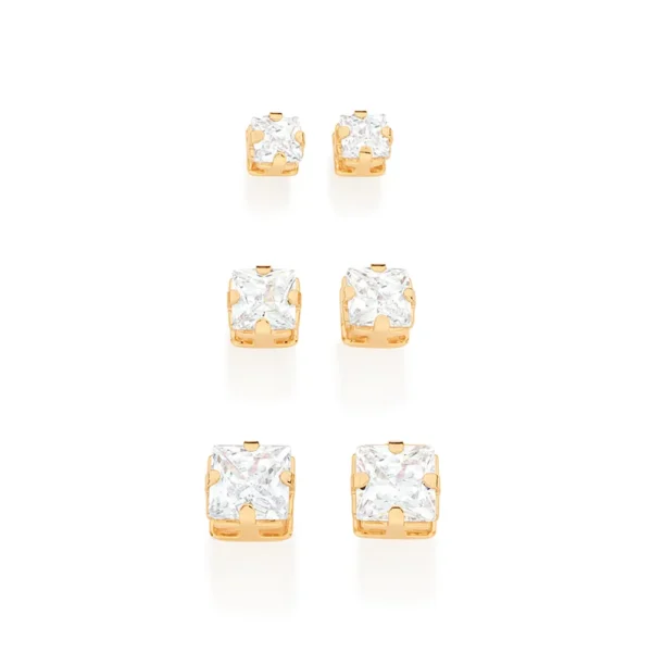 KIT BRINCOS SOLITÁRIOS BANHADOS A OURO 18K - TAM.ÚNICO