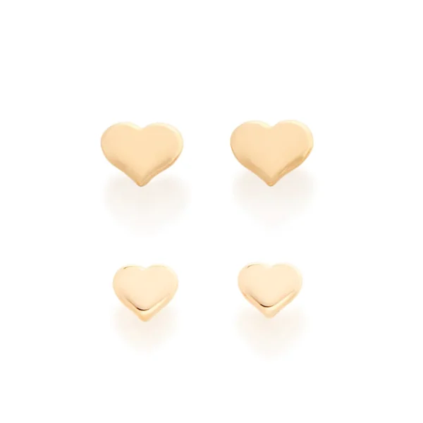 KIT BRINCOS BANHADOS A OURO 18K CORAÇÃO - TAM.ÚNICO