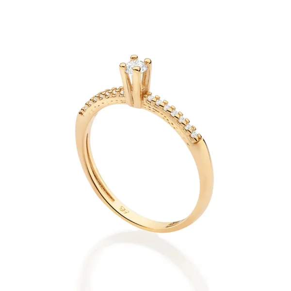 ANEL SOLITÁRIO BANHADO A OURO 18K COM ZIRCÔNIAS