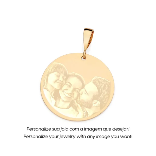 MEDALHA REDONDA LISA PERSONALIZÁVEL BANHADA A OURO 18K - TAM.ÚNICO  SOB ENCOMENDA