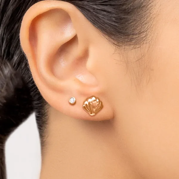 KIT BRINCO SOLITÁRIO E CONCHA BANHADO A OURO 18K COM ZIRCÔNIAS - TAM.ÚNICO - Imagem 2