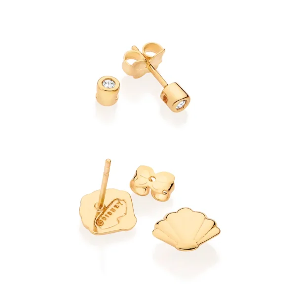 KIT BRINCO SOLITÁRIO E CONCHA BANHADO A OURO 18K COM ZIRCÔNIAS - TAM.ÚNICO - Imagem 3