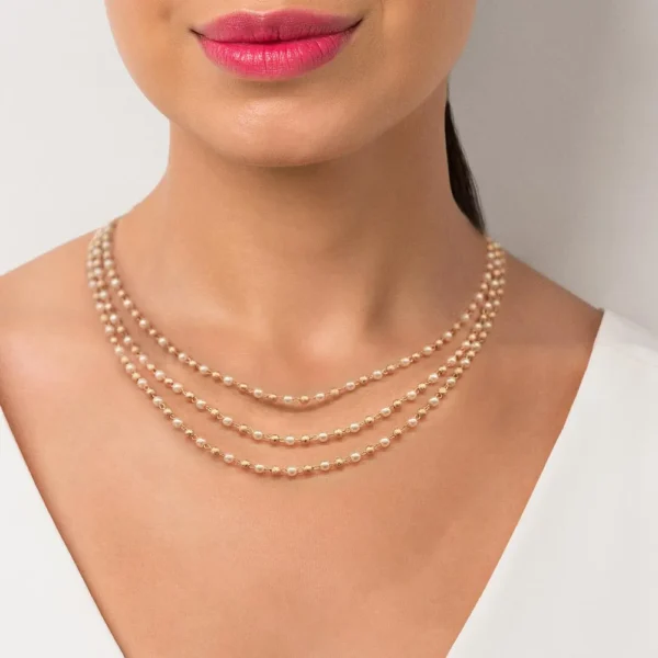 COLAR TRIPLO BANHADO A OURO 18K COM PÉROLAS SINTÉTICAS E ESFERAS - TAM.45 - Image 2