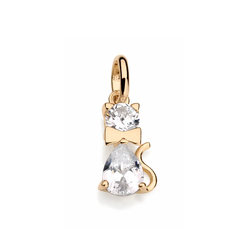 PINGENTE BANHADO A OURO 18K GATO COM ZIRCÔNIAS - TAM.ÚNICO