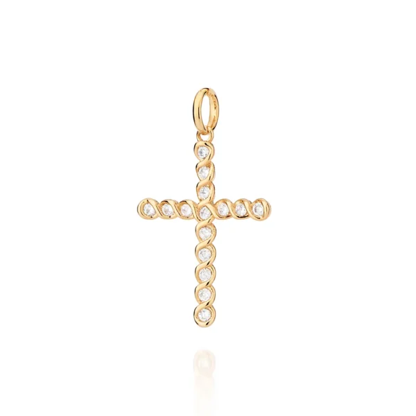 PINGENTE CRUZ BANHADO A OURO 18K COM ZIRCÔNIAS - TAM.ÚNICO