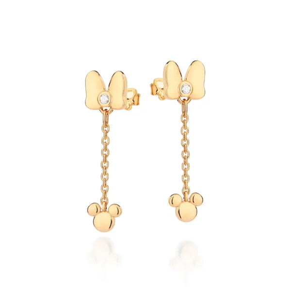 BRINCO PÊNDULO LAÇO MINNIE BANHADO A OURO 18K COM ZIRCÔNIAS - TAM.ÚNICO
