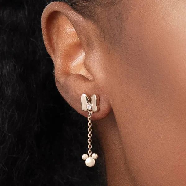 BRINCO PÊNDULO LAÇO MINNIE BANHADO A OURO 18K COM ZIRCÔNIAS - TAM.ÚNICO - Imagem 3