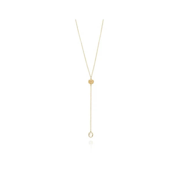CORDÃO GRAVATA BANHADO A OURO 18K COM BOLA TRABALHADA E CRISTAL - TAM.70