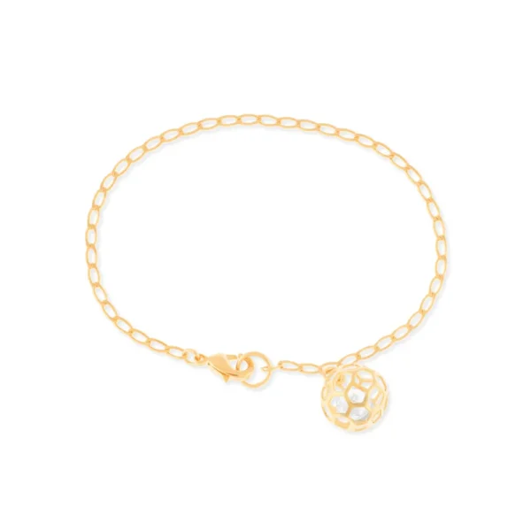 PULSEIRA COM PINGENTE BOLA BANHADA A OURO 18K - TAM.20
